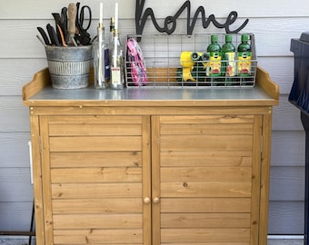 Wooden Garden Storage Cabinet with Potting Bench, Outdoor Work Station Table