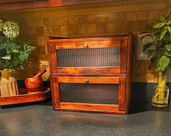 Vintage Bread Box Wooden Window Fresh Daily – Large 2 Layer Kitchen Countertop Storage Bin