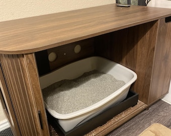 Cat Litter Box Furniture Enclosure, Wooden Hidden Cat House , Brown End Table
