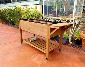 Mobile Elevated Wood Planter Garden Bed with Lockable Wheels