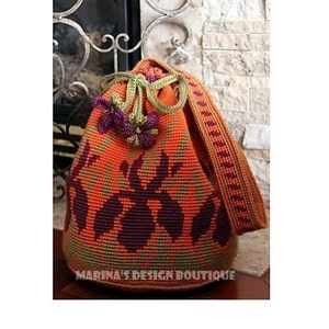 Iris Meadow Shoulder Drawstring Bag  PDF Crochet Pattern