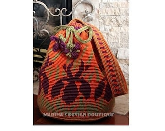 Iris Meadow Shoulder Drawstring Bag  PDF Crochet Pattern