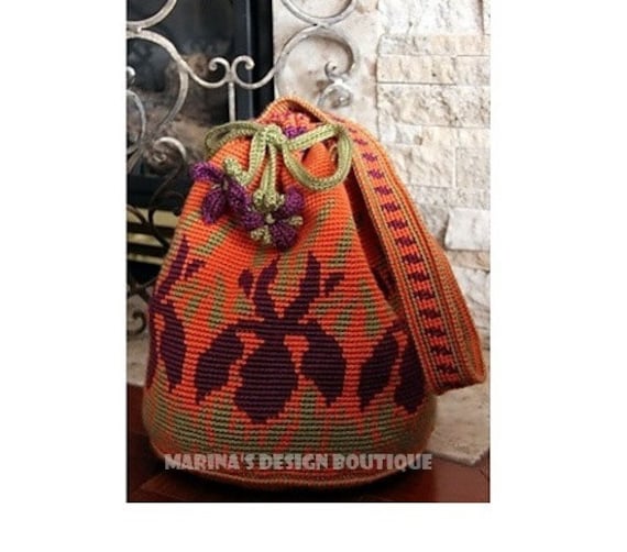 Iris Meadow Shoulder Drawstring Bag PDF Crochet Pattern 