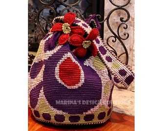 Purple Cat's Eye Lucky Charm Shoulder Drawstring Bag  PDF Crochet Pattern