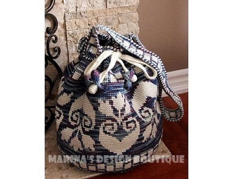 Blossom Shoulder Drawstring Bag PDF Crochet Pattern image 1