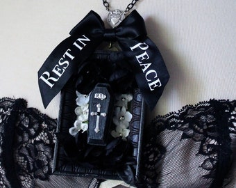 Nightshade | REST in PEACE Momento Mori | Gothic All Black Coffin Funeral Flowers | Choker Necklace Frame | Gothic Lolita Guro Yami Kawaii