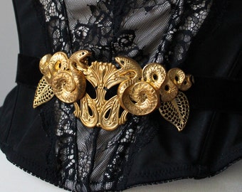 NIGHTSHADE | Medusa Snake Belt on Velvet Black and Gold | Serpent Belt | Gothic Belt | Goth Belt | Punk | Goth Alt Fashion || Gothic Lolita