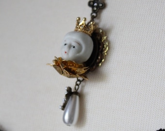 SOLD OUT Doll Maker: Porcelain Bisque Doll Angel Cameo with Crown Necklace Choker | Gothic Cameo | Creepy Cute Necklace