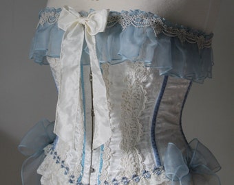 BAROQUE: 19th Century Elegant Rococo Dusty Blue and Ivory Stays Corset || Sweet Lolita | Classic Lolita