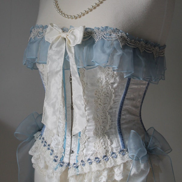 BAROQUE: 19th Century Elegant Rococo Dusty Blue and Ivory Stays Corset || Sweet Lolita | Classic Lolita