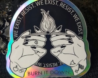 RESIST Sticker | 'We Exist, Resist, Burn It Down' Pride Flag | Enby Pride | Nonbinary Pride | Trans Pride | Queer Gay Pride | LGBTQIA Flag