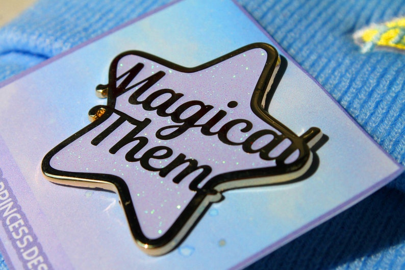 MAGICAL THEM Enamel Star Pin They Them Pin Pronoun Pin Non Binary Pronouns Queer Demigender LGBTQIA image 4