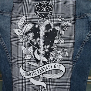 D20 DnD Denim Vest Jean Jacket | Choose Your Quest or Chaotic Fantasy Gay |  | Dungeons and Dragons | Critical Role Vox Machina