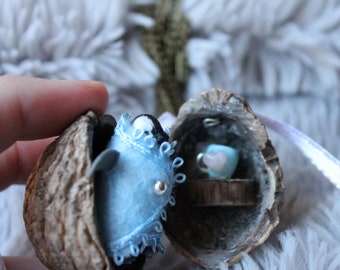 ENCHANTED Walnut Locket: Baby Penguin with Winter Coat Miniature Terrarium Necklace | Penguin Locket | Kawaii Penguin | Penguin Miniature