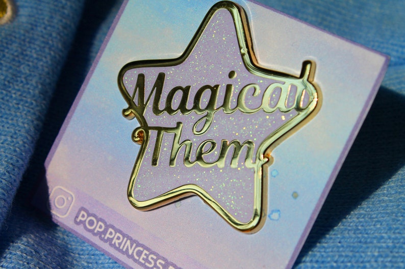 MAGICAL THEM Enamel Star Pin They Them Pin Pronoun Pin Non Binary Pronouns Queer Demigender LGBTQIA image 1