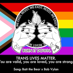 RESIST Sticker 'We Exist, Resist, Burn It Down' Pride Flag Enby Pride Nonbinary Pride Trans Pride Queer Gay Pride LGBTQIA Flag image 5