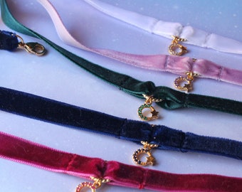 MAHOU KEI: Tiny Moons with Gold Star Velvet Choker | Moon Necklace | Velvet Necklace