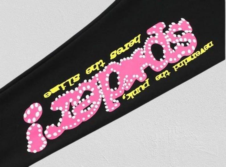 Chándal rosa Sp5der, conjunto de sudadera con capucha y joggers rosa y negro / Spider / Chándal unisex Y2K imagen 11