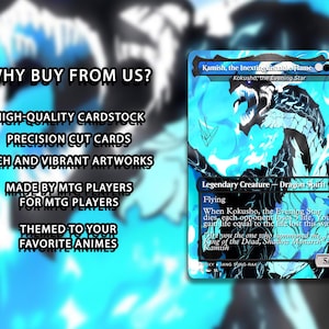 May include: A Magic: The Gathering card featuring "Kamish, the Inextinguishable Flame." The card has a blue and black dragon illustration with text that reads "Legendary Creature - Dragon Spirit." The card also includes the text "Why buy from us?" and other text.