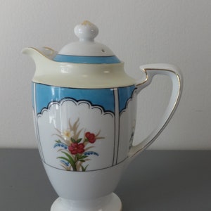 Noritake &quot;M&quot; Hand Painted Floral White and Blue Teapot