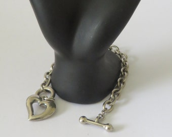 Vintage Silver Tone Bracelet Charme de cœur
