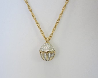 Gold Tone Egg Shape Pendant with Swarovski Crystals Necklace