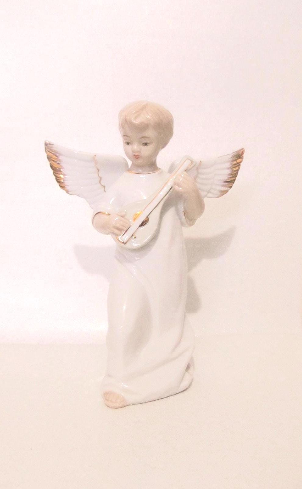 Crown and S Porcelain Gold Trim Angel Playing a Mandolin - Etsy