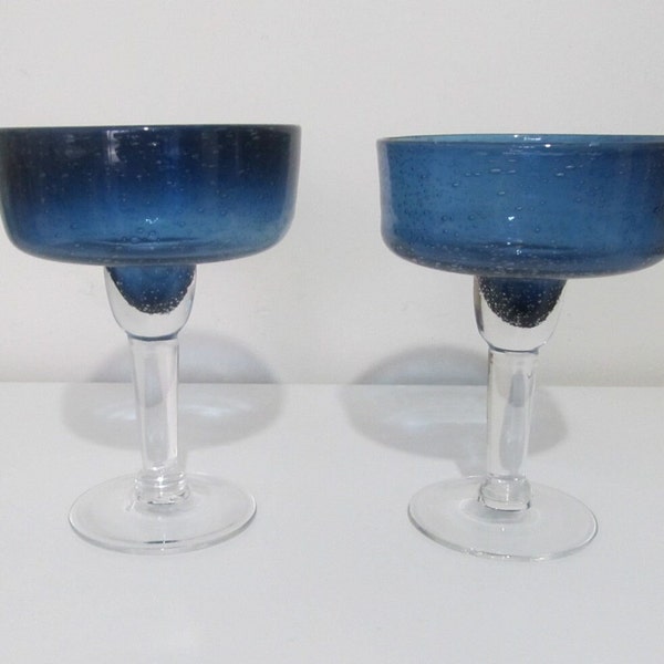 Mexican Hand Blown Cobalt Blue Margarita Glasses Set of Two (2)