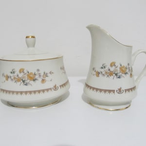 Vintage Mikasa Ivory china Peony Rose Porcelain Creamer and Sugar Bowl With Lid Set Made In Japan