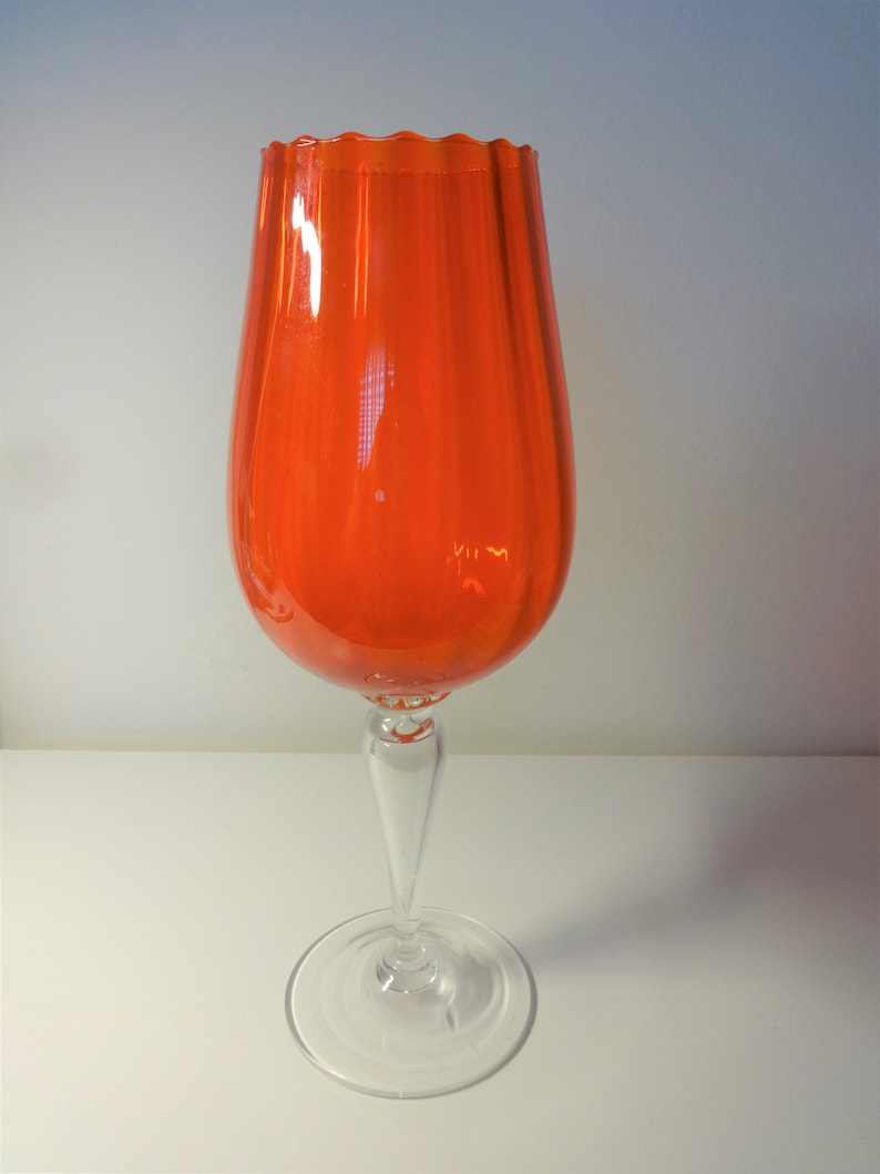 Vintage Orange / Glass Clear Stem Oversized Wine Glass Vase Etsy