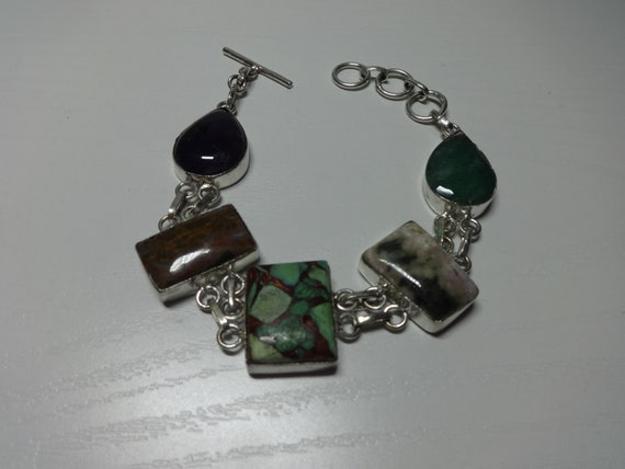 Vintage Assorted Stones Mexican Sterling Silver B… - image 1