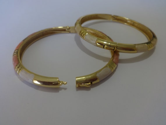 Vintage Gold Tone Pastel Colors Enamel Bracelet S… - image 2