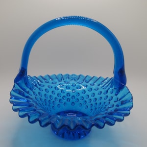 Fenton Hob Nail Colonial Blue Glass Basket