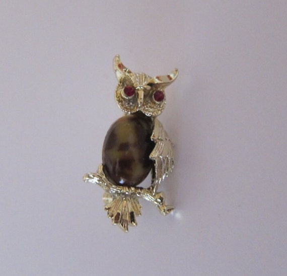 Gerry Owl Brooch Jelly Belly Gold Tone - image 1