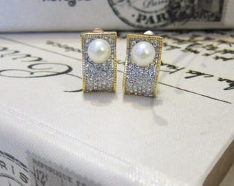 Vintage Gold Tone Swarovski Crystal Clip on Earrings