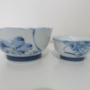 Blue and White Rice / Soup Floral Design Japanese Porcelain Bowls