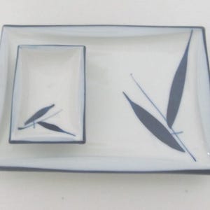 Japanese Ceramic Sushi Serving Plates with Sauce Dish Bamboo Design