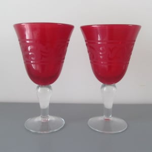 Artland Ruby Red Etched Water Goblets Set of Two (2)