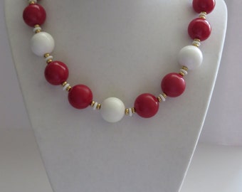 Monet Vintage Red and White Beads Necklace