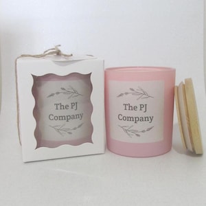Jasmine & Patchouli Handcrafted Scent Candles Frosted Pink Glass Jar W / Bamboo Lids 10 OZ.
