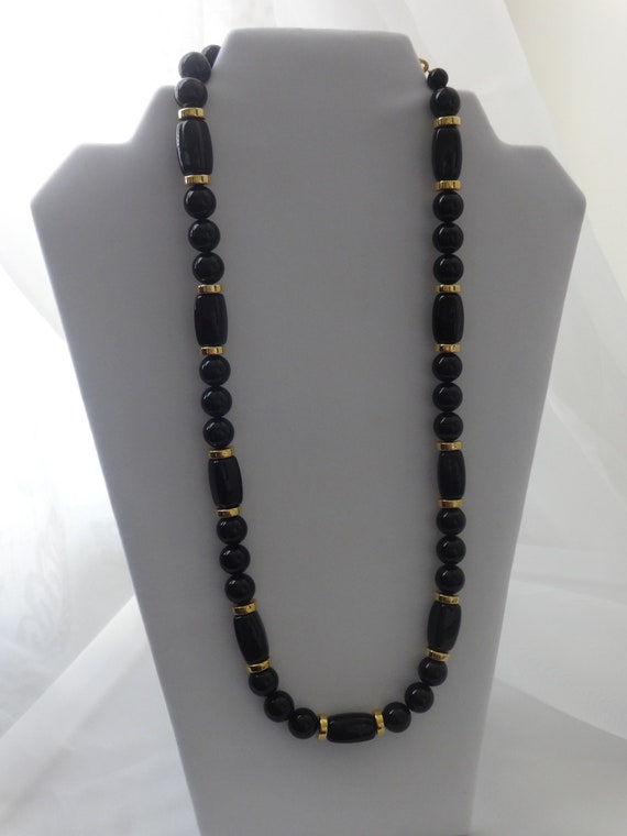 Napier Lucite Black and Gold Beaded Necklace
