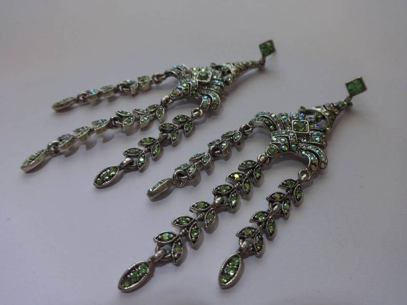 Vintage Lime Green Chandelier Style Pierce Earrings image 3