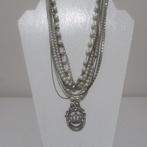 Juicy Couture Multi Strand Rhinestone Crown Pendant Designer Necklace