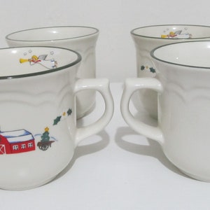 Vintage Pfaltzgraff  Set of Four Coffee Cups &quot;Snow Village&quot; Made In China Designed in the USA