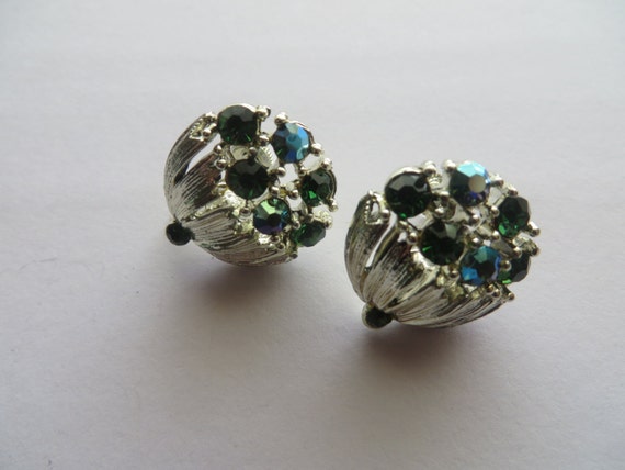 Lisner Vintage Aurora Borealis Silver Tone Earrin… - image 1