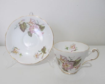 Grosvenor Fine Bone China Floral Design Teacup and Saucer Set - 2 pieces