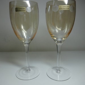 Vintage The Chroma Collection Etched Pink Rose Wine Glasses Set of Two (2)