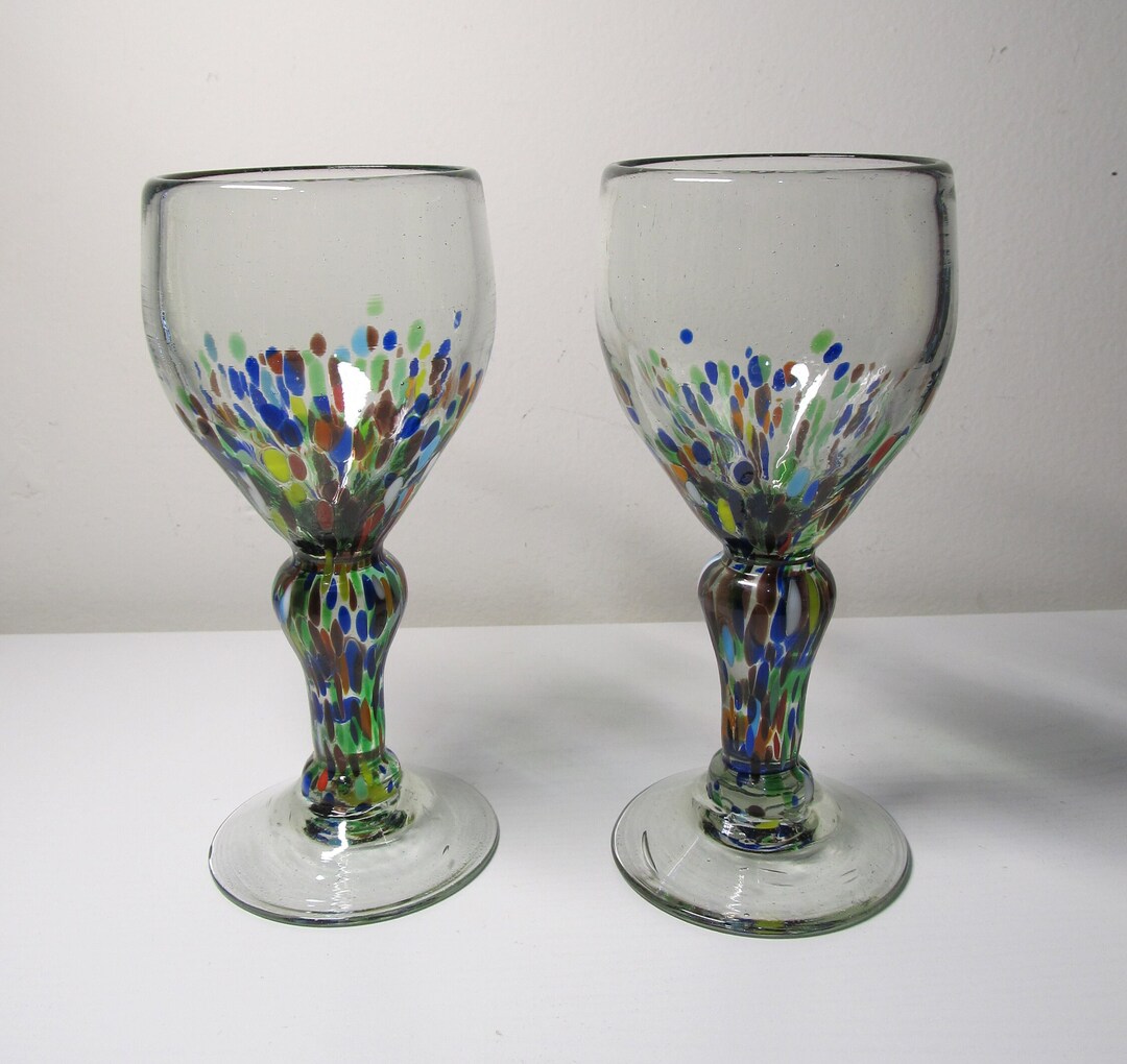 Hand Blown Confetti Beer / Wine Glasses Set of Two Etsy