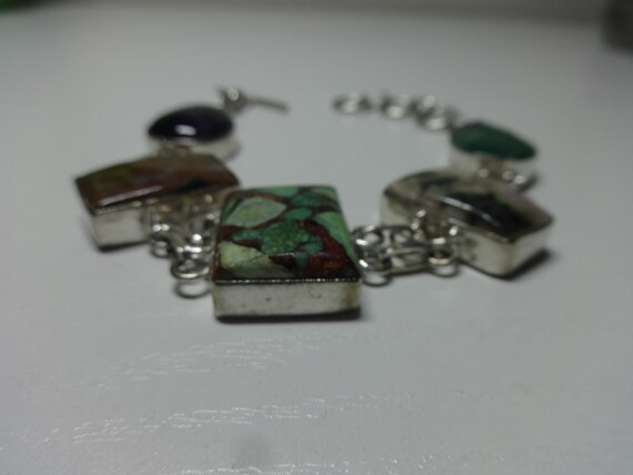 Vintage Assorted Stones Mexican Sterling Silver B… - image 2