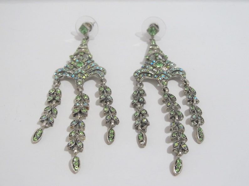 Vintage Lime Green Chandelier Style Pierce Earrings image 1